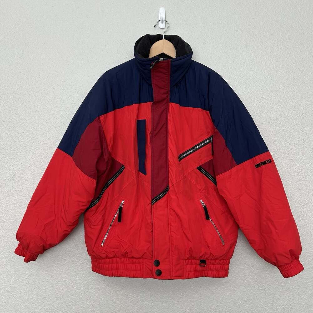 Obermeyer Mens XL Ski Jacket Red/Navy Colorblock Full Zip Nylon Winter